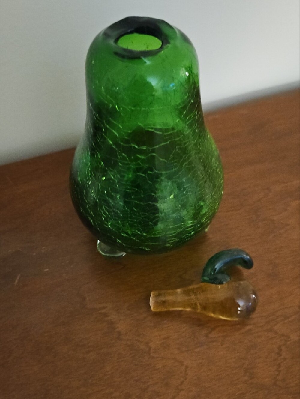Green Crackle Glass Pear Fruit Fly Catcher Reusable Trap - Picture 3 of 7